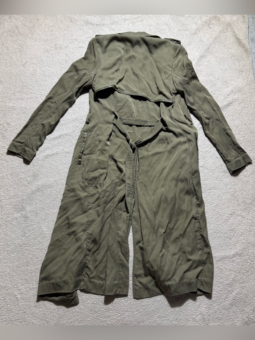 Badgley Mischka Jacket Womens 2XS‎ Green Trench Coat Collared Waist Tie Lyocell - Picture 10 of 13